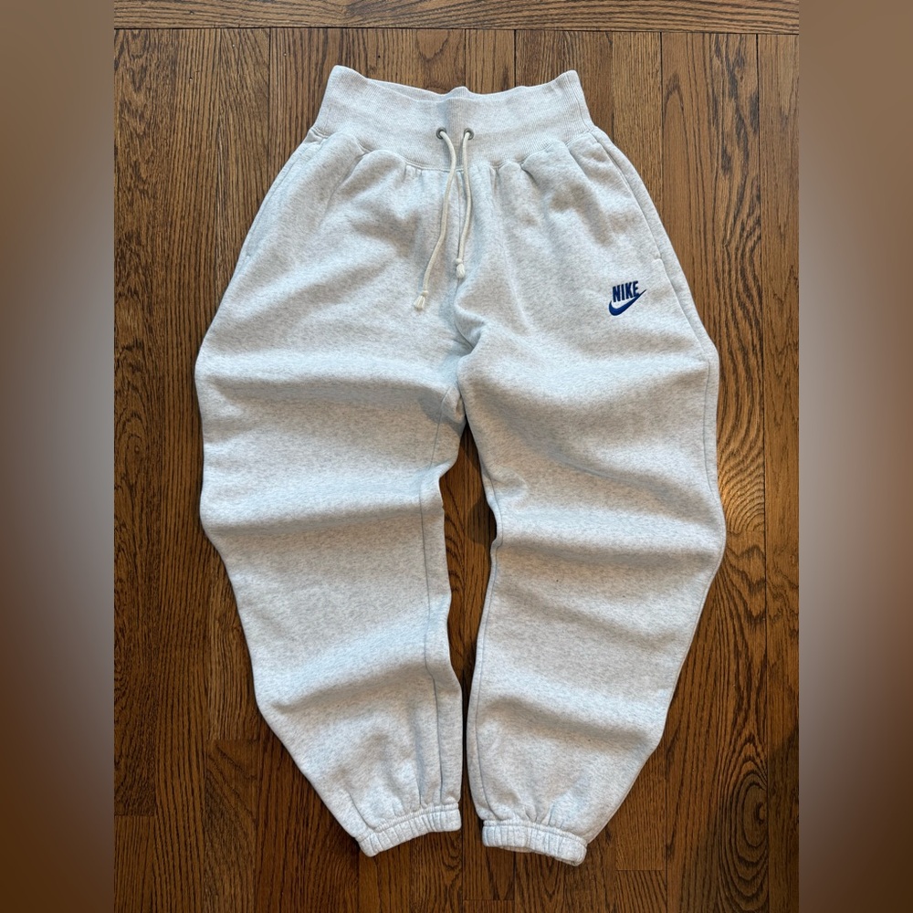 Nike Gray Fleece Joggers XS Cobalt Blue Logo Sweatpants